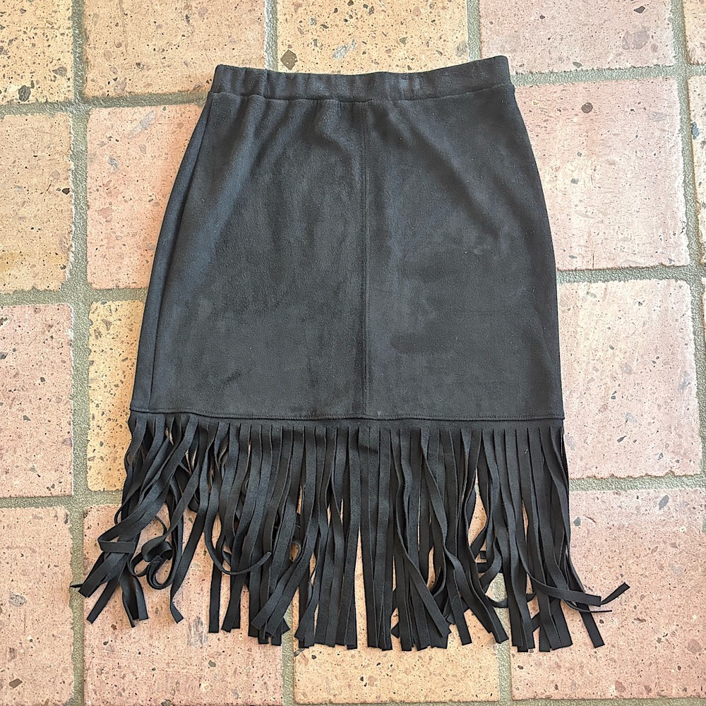 Aqua Black Fringe Skirt